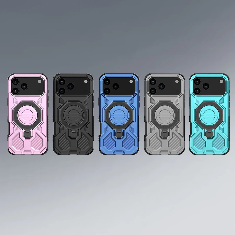360° Rotating Magnetic Metal Ring Holder Shockproof Phone Case with TPU Frame and Plastic Back Cover