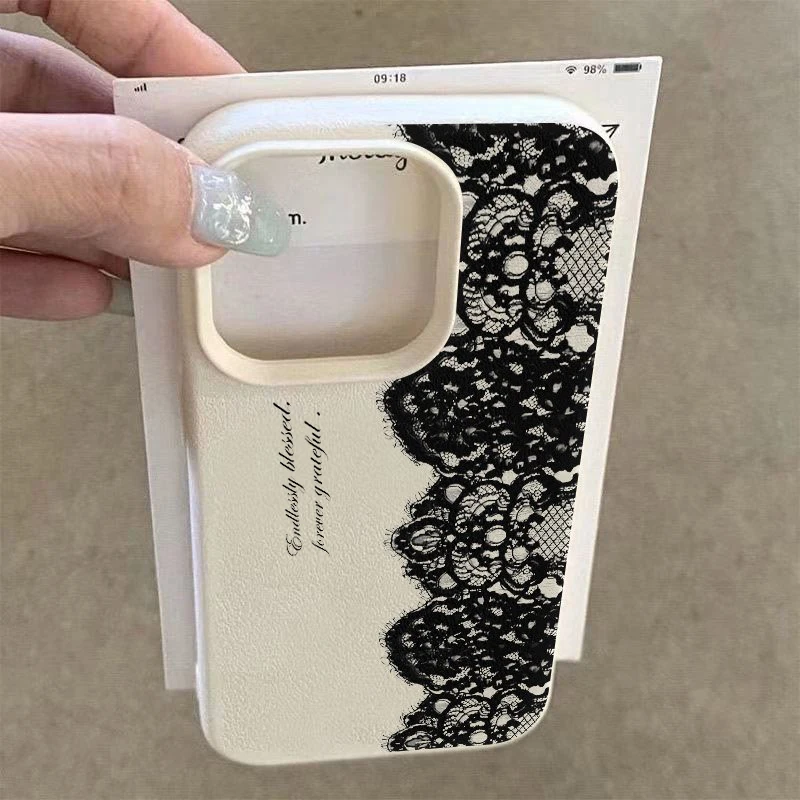 Elegant Shockproof Black Lace Lichee Pattern Soft Phone Case Cover