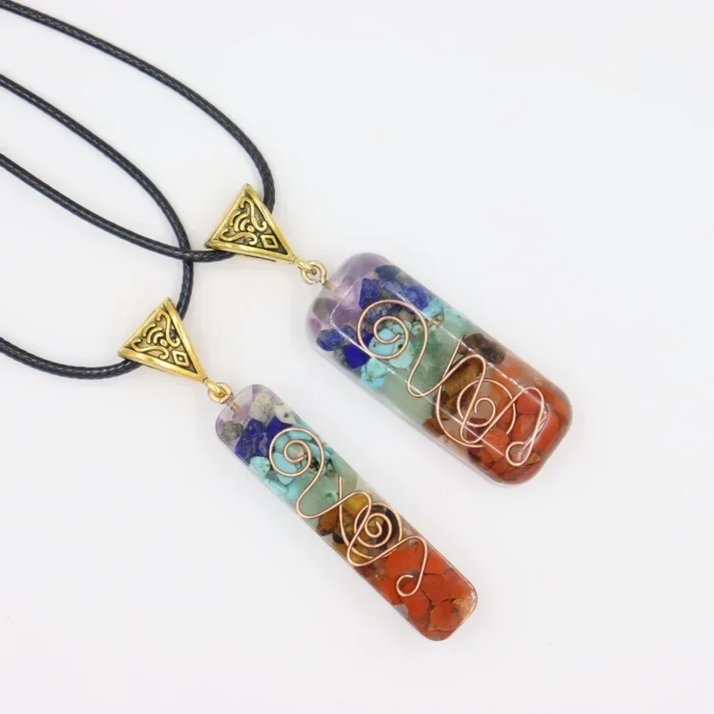 Retro Reiki Healing Energy Crystal Pendant Natural Stone for Yoga Meditation Spiritual 7 Chakra Jewelry Neckalce Amulet Orgonite