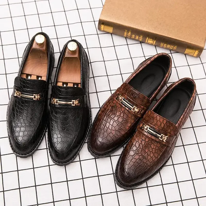 

Party Men's Casual Business Dress Leather Black Leather Platform Shoes Korean Style round Toe Teenagers