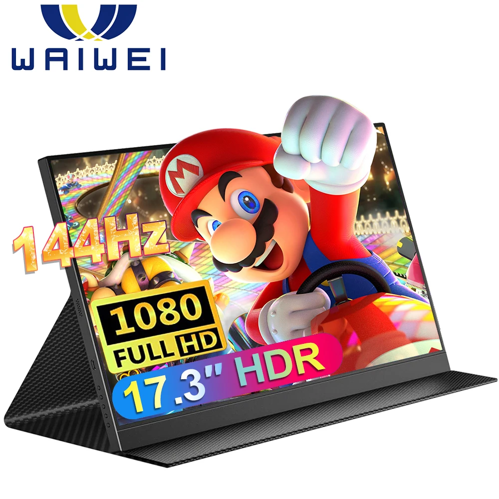 Waiwei 17.3 "Monitor Portatile 144Hz 1080P Display Schermo Ips Usb C Hdmi Monitor Da Gioco Per Pc Telefono Mac Xbox Ps5 Switch 17 3
