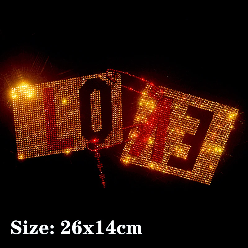 

Letter Love Shiny iron on applique patches hot fix rhinestone transfer motifs transfer on design for shirt dress.