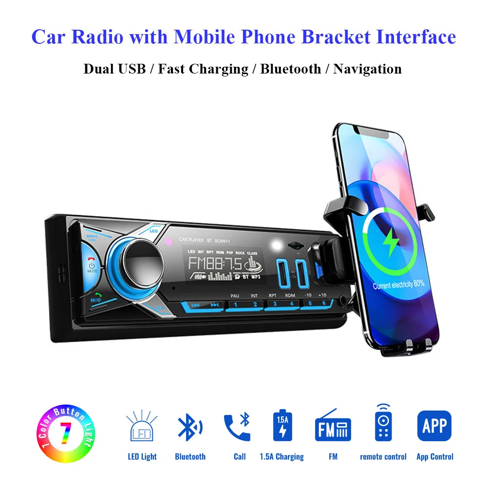 

Car Radio MP3 Player Fm Radio Car Bluetooth Car Stereo Audio Receiver 1 Din Multimedia Player 12V Aux Input SD/TF/USB