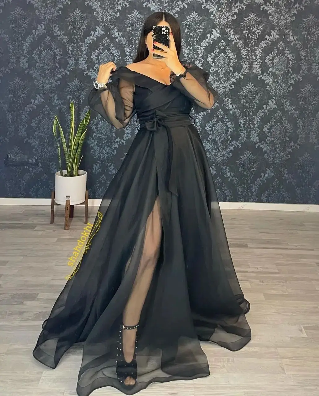 

Noble Black Off The Shouder Prom Dress Long Sleeves With Floor Length Evening Summer Elegant Party Dress For Women2023