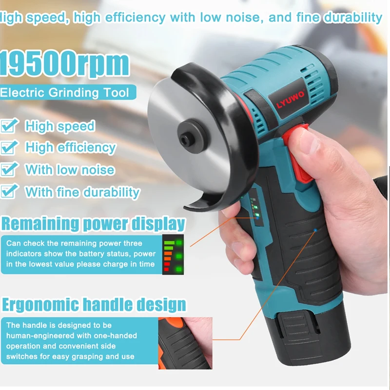 LYUWO Micro Angle Grinder, Filling Grinder for Diamond Cutting, Wireless Power Tool, 12V 6