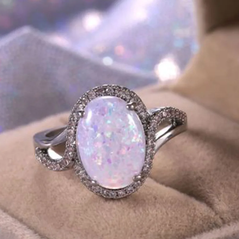 Milangirl Large Oval Fire Opal Rings for Women Fashion Jewelry White Moonstone Bright Color S for Women Wedding Engagement Milangirl Large Oval Fire Opal Rings for Women Fashion Jewelry White Moonstone Bright Color S for Women Wedding Engagement