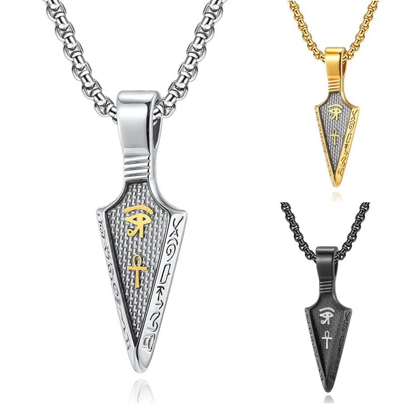 

Eye of Horus Egypt Protection Spear Point Ankh Cross Pendant Stainless steel Necklace Ancient Egyptian Symbol of Protection