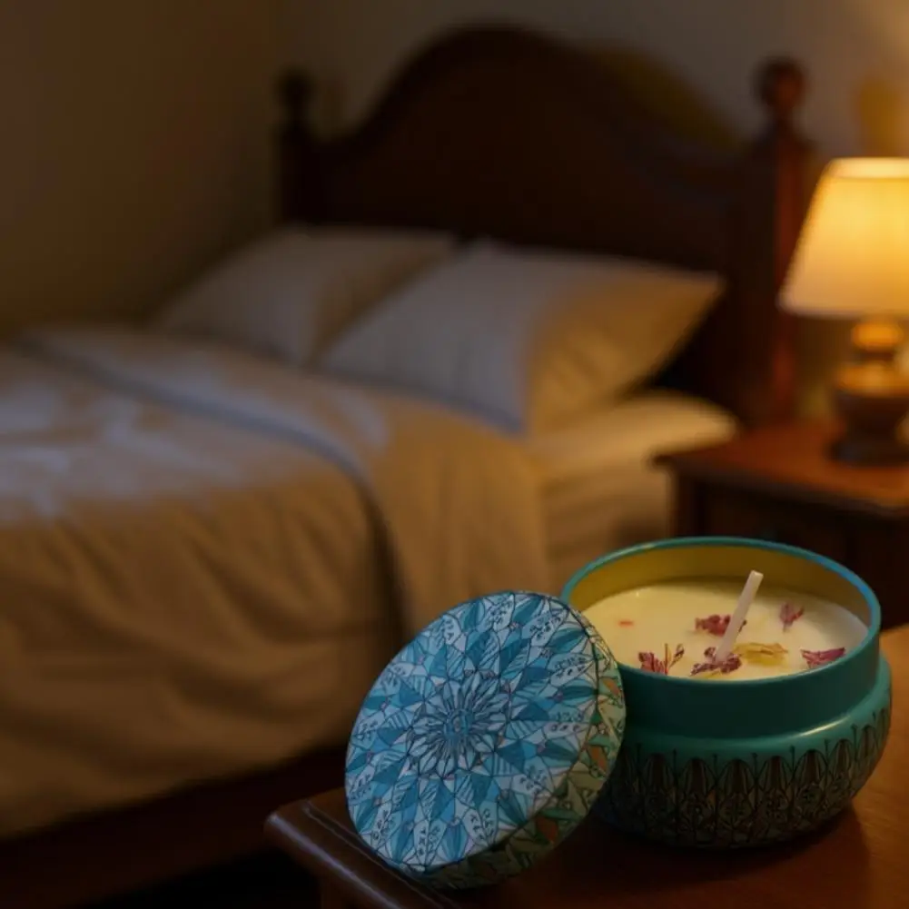 Iron Box Soy Wax Aromatherapy Candle - Odor-Free Dried Flower Scent for Home and Wedding Décor
