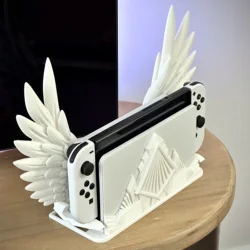 Exquisitely Designed Wing Base with Detachable Game Console Stand for Elegant Desktop Display (White)