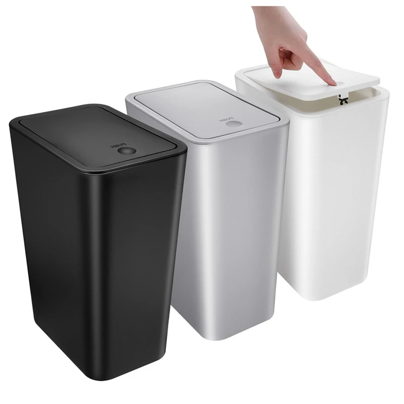 

3Pcs Small Bathroom Trash Can With Lid - 2.6 Gallon Slim Garbage Bin For Kitchen/Bedroom/Office/Dorm Durable Easy To Use