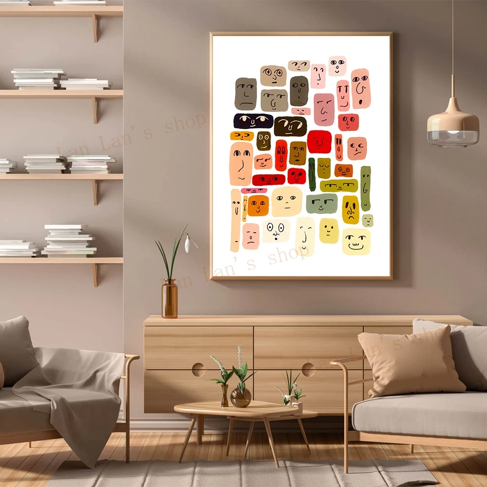 Mid Century Modern Colorful Boho Art Print Abstract Face Swatch Poster Canvas Painting Wall Picture Estetica Room Home Decor