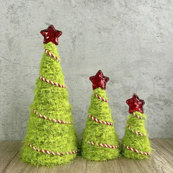 1 set eChristmas Table Fireplace Scene Decoration Christmas Grinch Plush Christmas Tree Ornament Home Decor Mini Christmas Trees