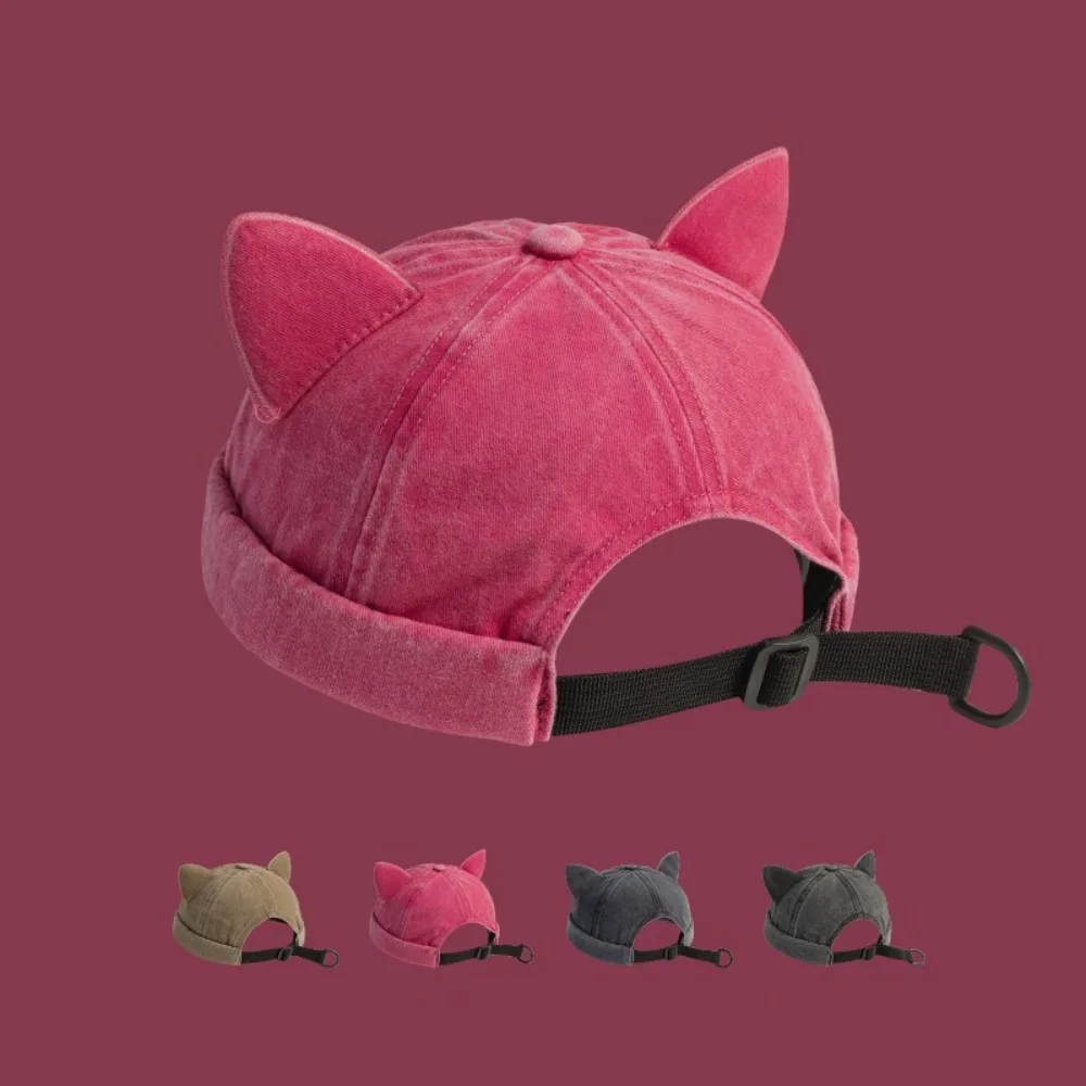 Fashion Washed Old Cat Ears Landlord Hat Cotton Breathable Beanie Hat Unisex Solid Color Beanie Cap Women