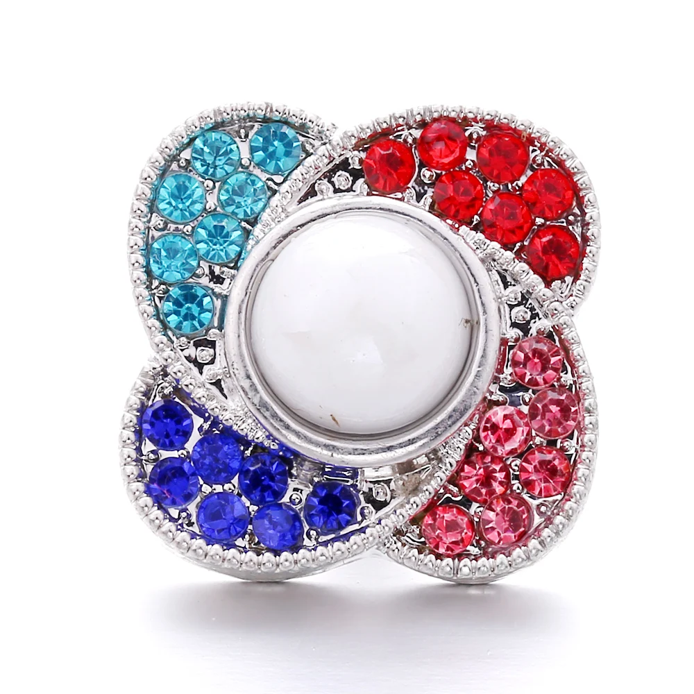 20pcs Colorful Crystal Rhinestone Flower 18mm Metal Snap Buttons Fit Snap Jewelry Bracelets Charms