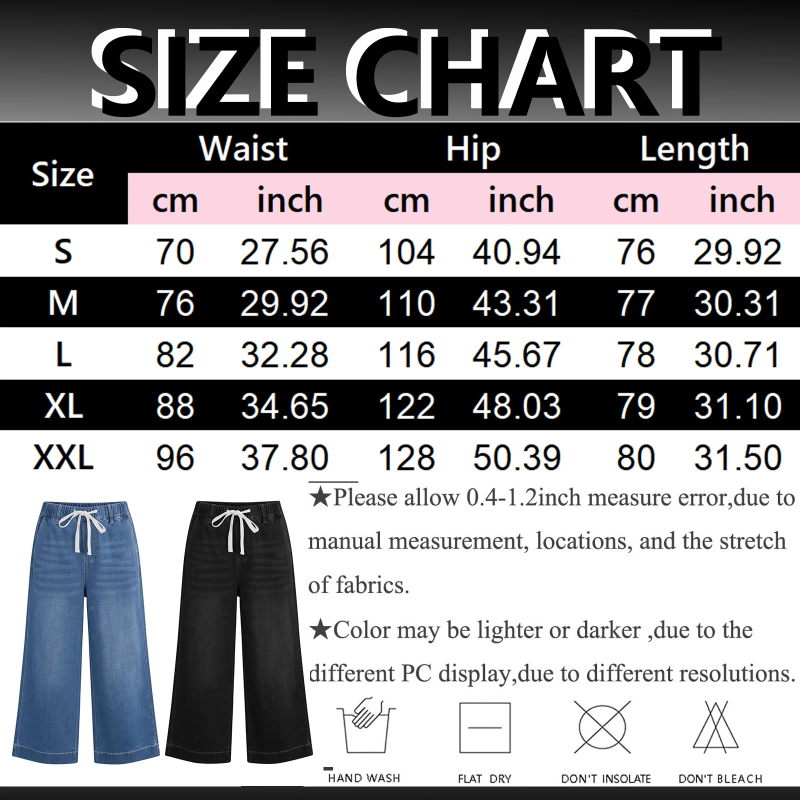 Capri Pants For Women Summer Drawstring Elastic Waist Jeans Female Straight Casual Wide Leg Trousers Streetwear Denim Capris - 6