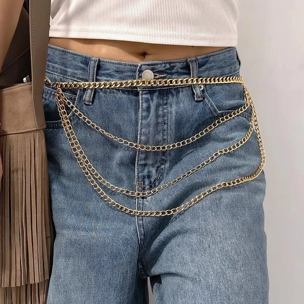 Trendy Vintage Damen Taille Kette Gold Silber Punk Quaste Taille Kette Metall Mehrschichtige Jeans Kette Gürtel für Frauen – Detail 8