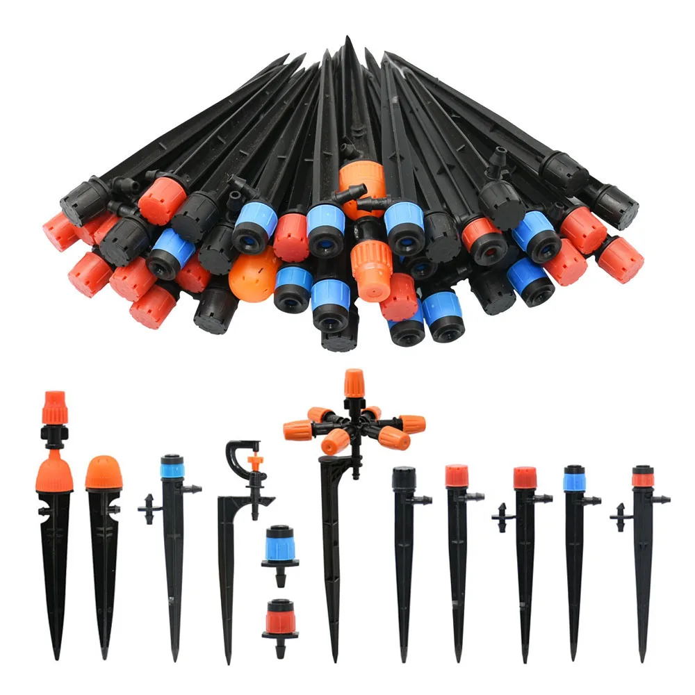 90/180/360° Gardens Adjustable Drip Irrigation Sprinkler Misting Nozzles on 13CM Stake Dripper Inserting Ground Sprayer 6