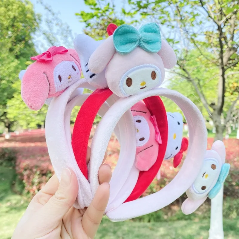 Mode Kawaii Cinnamoroll Ma mélodie Kuromi Peluche Bow Bandeau Sanrio Anime  Mignon Maquillage Lavage Anneau de Cheveux Accessoires Cadeaux Z