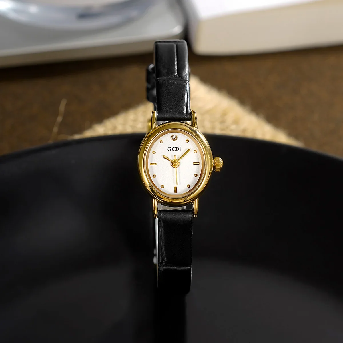 Women's Small Wrist Quartz Watch - Silver, Grey, and Gold Oval Design with Stainless Steel Band