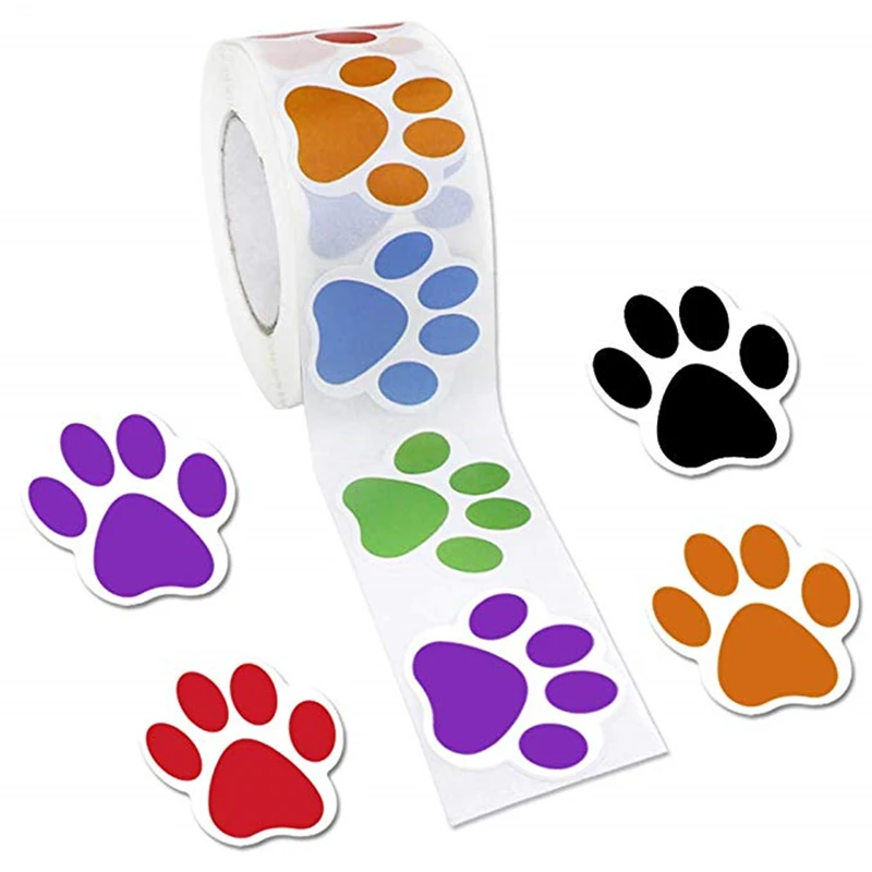 500 Pcs Cute Colorful Paw Print Stickers Roll Birthday Gift Decoration Sealing Paw Labels Stickers Teacher Reward Kids Stickers 500pcs lovely cat sealing labels stickers thank you stickers for school teacher cute animals kids stationery sticker gifts decor