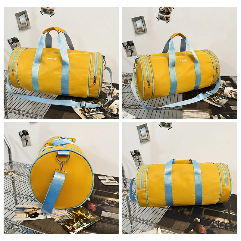 fitness bag large capacity dry wet separation cylinder travel luggage bag printed with name pattern