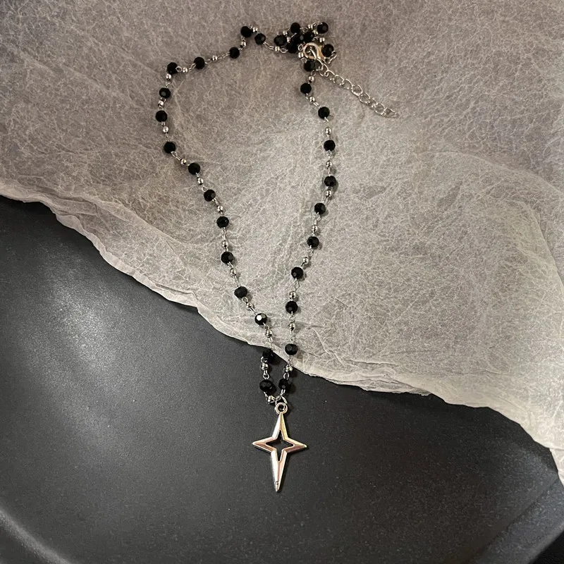 RAMTRIO Collana Y2K Con Ciondolo Stella In Acciaio Al Titanio E Zirconi - Gioiello Donna Stile Punk E Layer