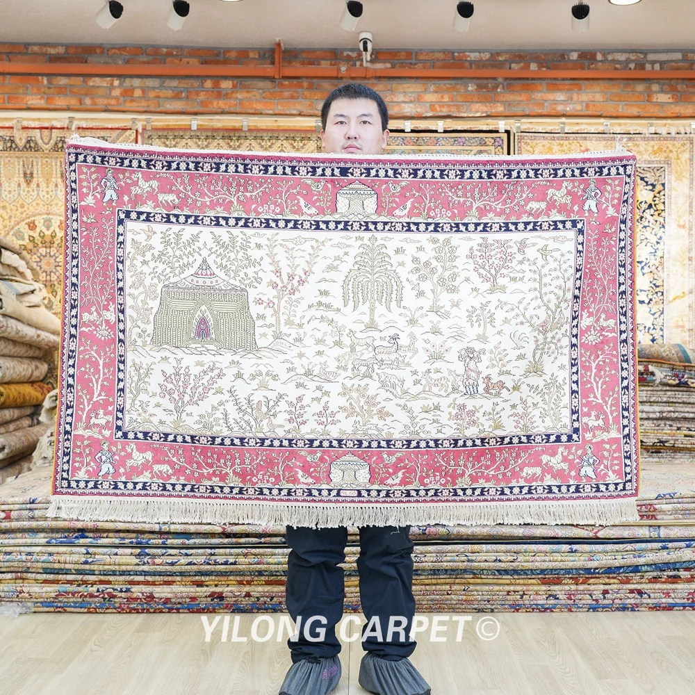 

YILONG 3'x5' Pakistani Carpets Exquisite Exclusive Small Tabriz Silk Tapestry (ZQG459A)