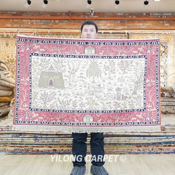 YILONG 3'x5' Pakistani Carpets Exquisite Exclusive Small Tabriz Silk Tapestry (ZQG459A)