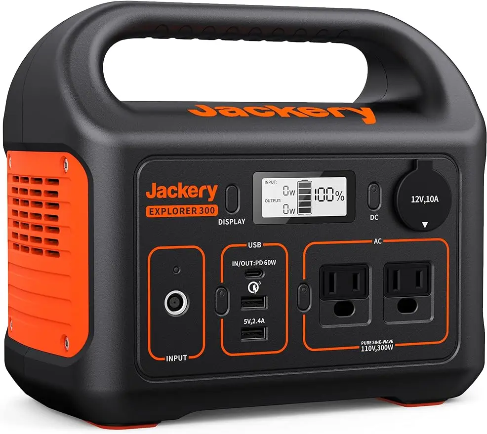 

Jackery Portable Power Station Explorer 300, 293Wh Backup Lithium Battery, 110V/300W Pure Sine Wave AC Outlet, Solar