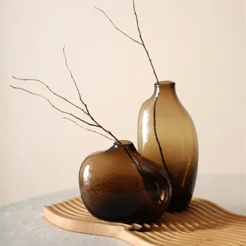 Vaso in vetro martellato di ispirazione Zen, geometrico irregolare, bocca piccola, portafiori singolo, composizione floreale del soggiorno, decorazioni per la casa 1