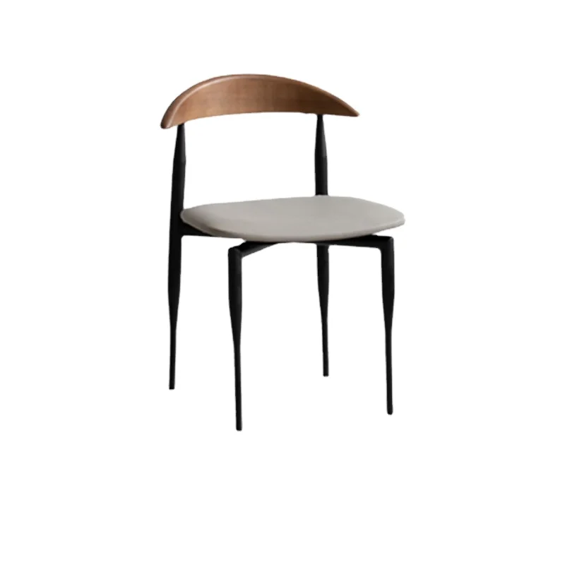 

Qf Walnut Dining Chair Simple Retro Iron Art Leather Ox Horn Chair Backrest Office Chair