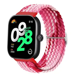 Braided Strap Elastic Loop Adjustable Sport Nylon Replacement Bracelet for Miband 8 - 9 pro (Bright red)