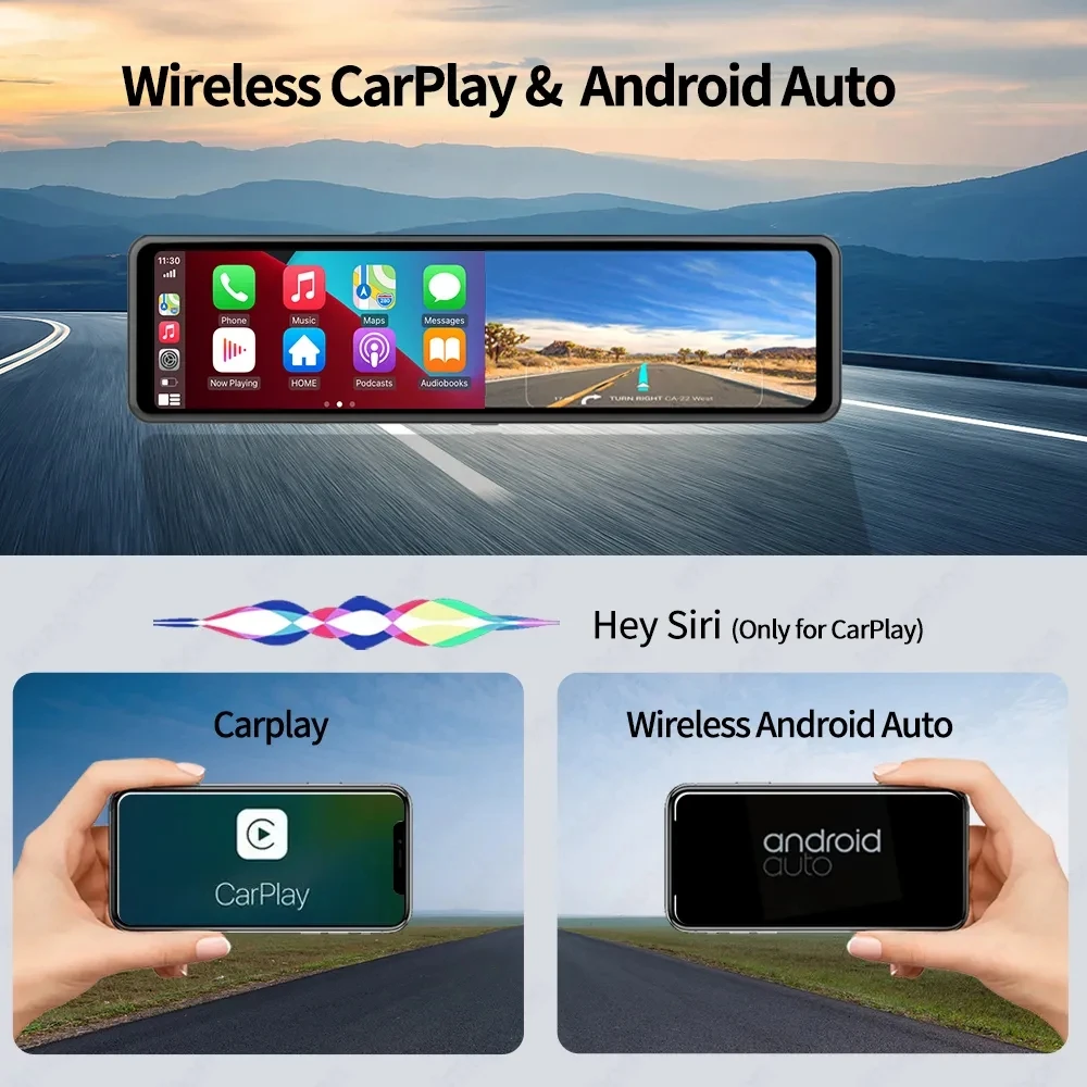 12Inch Dash Cam 4K 2160P Car Mirror Video Recording Carplay & Android Auto Wireless Connection WiFi ADAS GPS Navigation FM AUX car dash cam