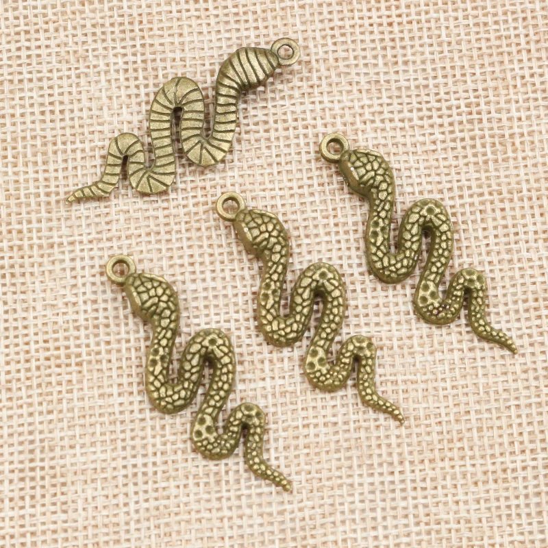 5pcs 43x15mm 골동품 청동 도금 뱀 수제 부적 펜던트: 팔찌 목걸이 DIY