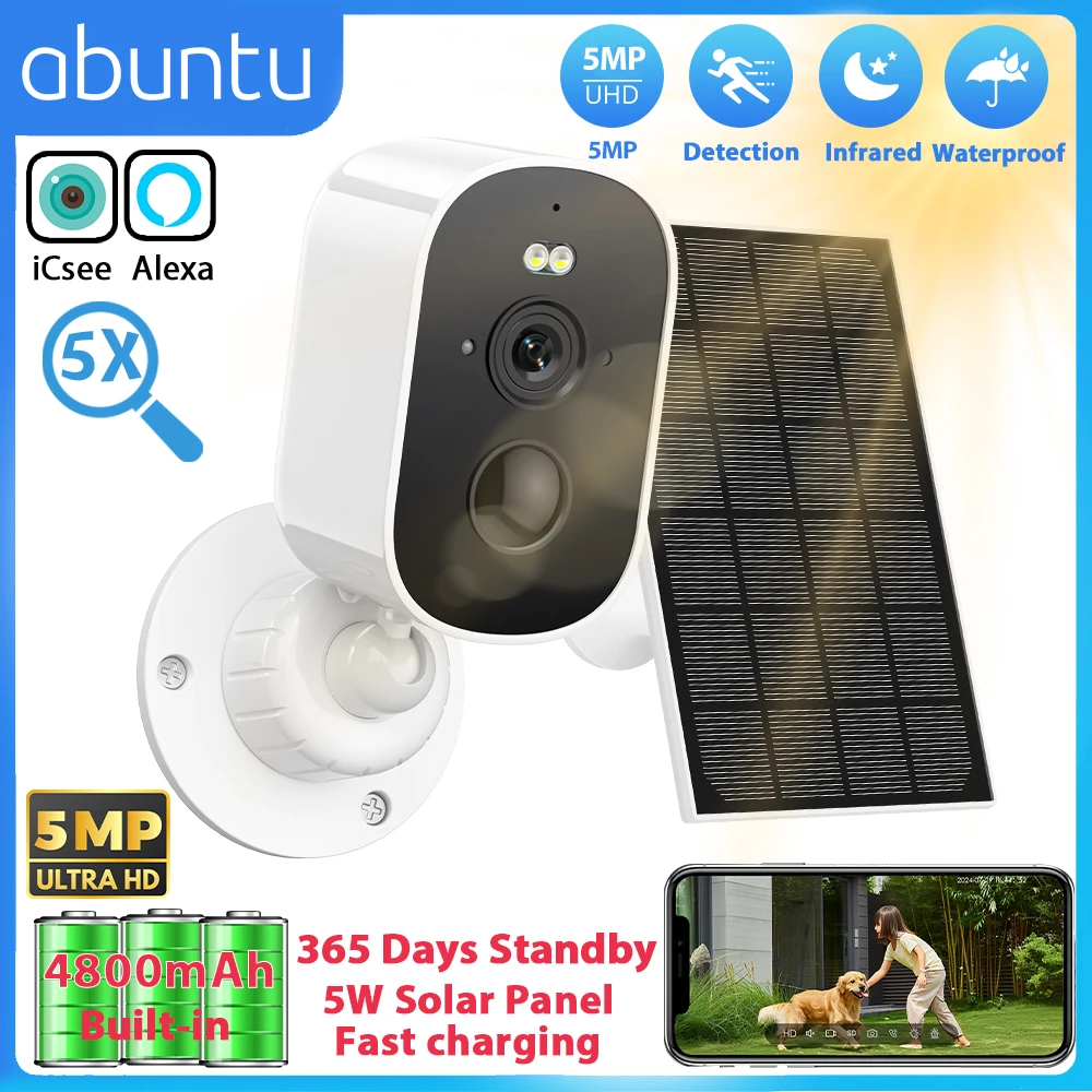 5MP WIFI Camera Outdoor Solar Camera Built-in 4800mAh Battery Surveillance Camera 2MP 5X Digital Zoom ICSEE APP Security Camera 1