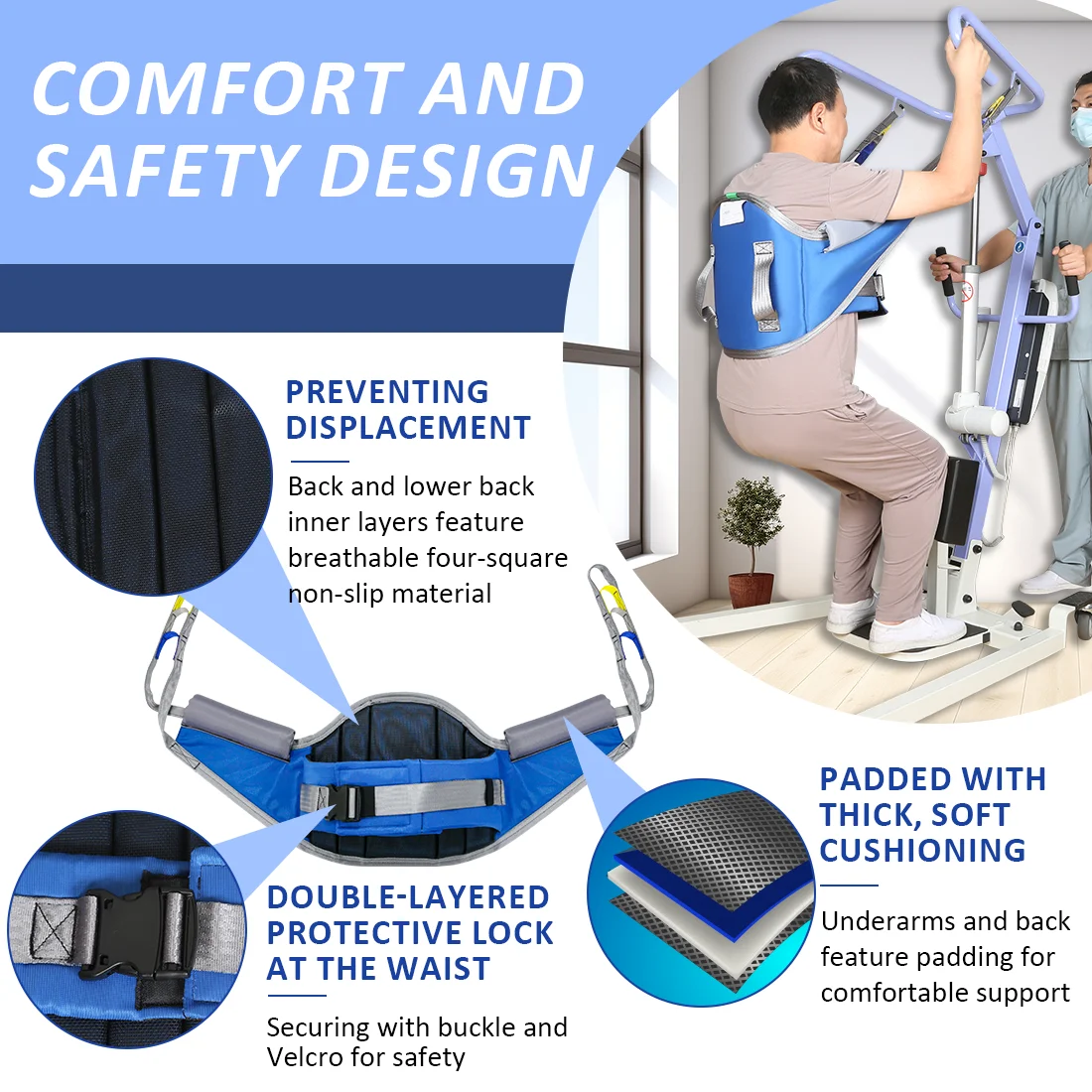 Patient Lift Sling EZ Assistive Comfort Patient Lift Sling Stand Assist Harness Sit to Stand Support Raiser Hoist Belt Handles Disabled