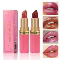 Pearlescent Pink Glitter Velvet Lipstick Metallic Waterproof Long Lasting Matte Shimmer Diamond Lipstick Women Makeup Cosmetic 5