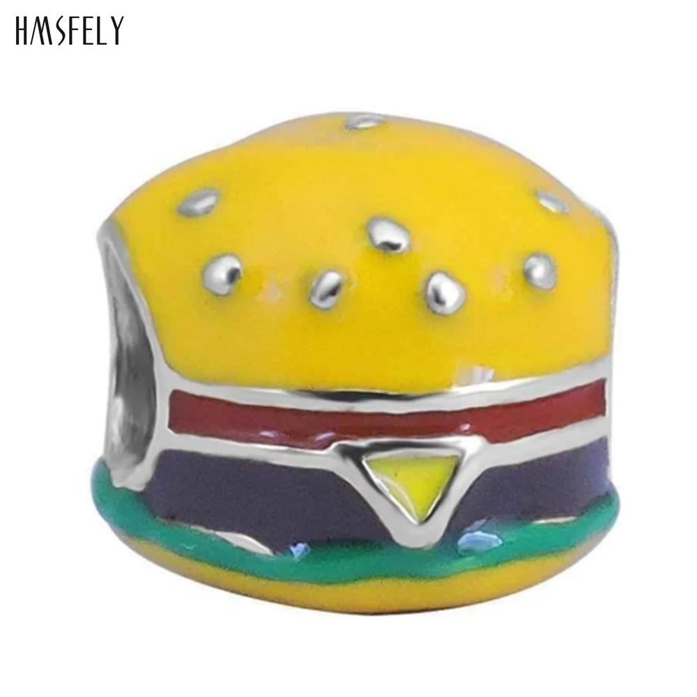 

HMSFELY Hamburger Design Beads For Charm Women Bracelet Jewelry Making Accessories Bead 316l Stainless Steel Beads
