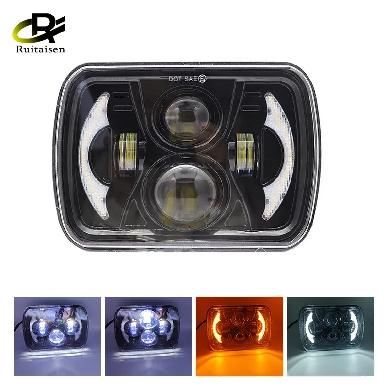 

7 Inch Square Automotive Wrangler LED Headlight 40W Yellow and White Turn Signal Light Strip H4 Adapter Cable for Jeep Cherokee