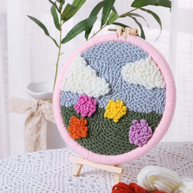 DIY Punch Needle Embroidery Kit For Starter with Stamped Color Pattern  Instruction Yarn Craft Set For Wall Hanging Paintings - AliExpress