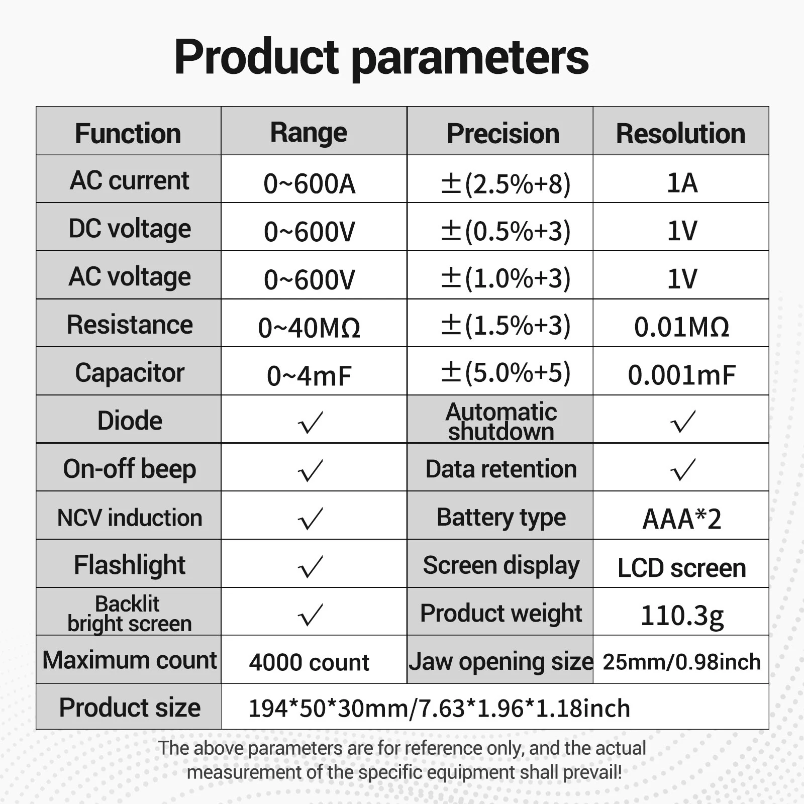 ANENG 디지털 클램프 계량기 멀티미터, PN107, 4000 카운트, AC/DC 전류 비접촉 전압 감지, 저항 캐패시터 다이오드