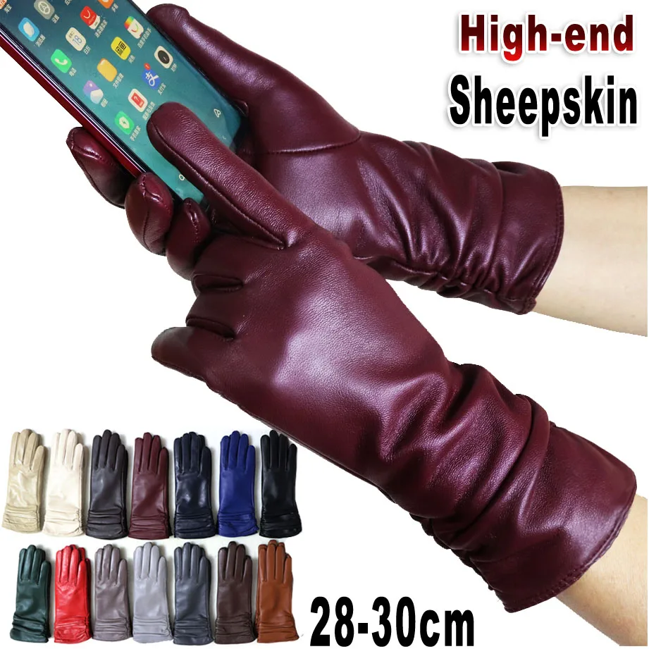 High quality color sheepskin gloves genuine leather ladies winter warm knitted wool flannel lined touch screen leather gloves gours women s genuine leather gloves fashion golden button black sheepskin touch screen gloves warm in winter new arrival gsl073