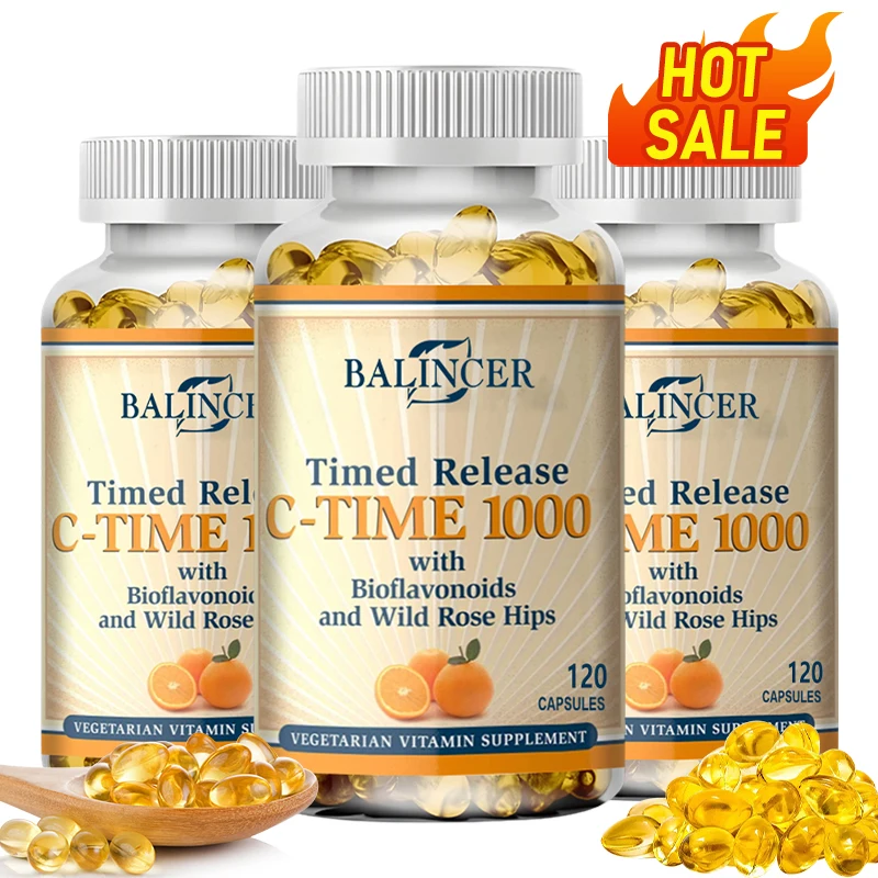 

Balincer Vitamin C Timed Release 120 Vegetarian Capsules - for Energy Production, Skin Health, with Bioflavonoids & Rose Hips