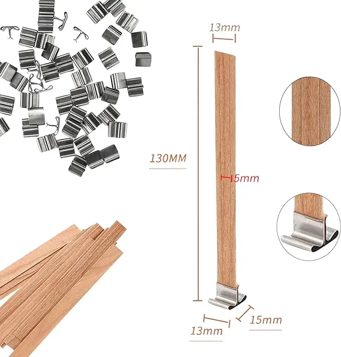 120 Stoppini In Legno Per Candele – Naturali, Senza Fumo, Con Basi In Metallo, 2 Misure (13.2 E 15 Cm)