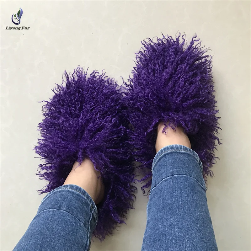

Winter Warm Women's Fur Slipper Home Indoor Thick Fluffy Faux Fur Slipper Sandals For Girls