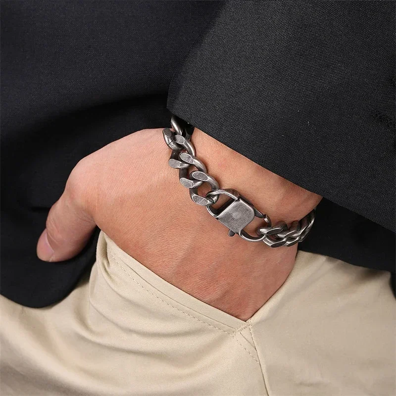 Antique Color Jewelry Wide Thick Stainless Steel Bracelet Homme Hand Chain For Men Male Punk Jewelry Accessory Boyfriend Gift chain bracelet,stainless steel bracelets,stainless steel jewelry