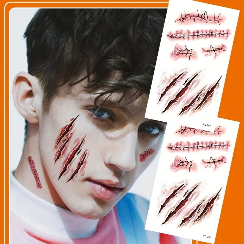 5PCS Halloween Disposable Stickers, Red Blood Clothes, Facial Stickers,Role-playing Party Decoration, Facial Decoration Stickers