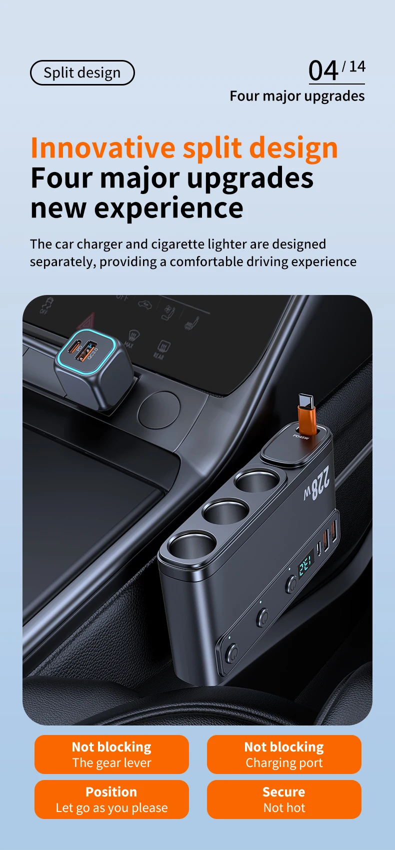 9 in 1 Cigarette Lighter Splitter 228W USB C Car Charger Adapter QC3.0 With PD45