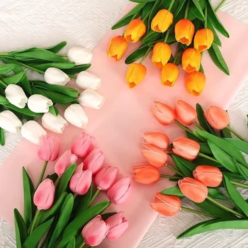 1/3/5 pièces tulipes fleurs artificielles vraies fleurs au toucher tulipe Bouquet décor faux tulipes fleur pour décorations de mariage à la maison 1