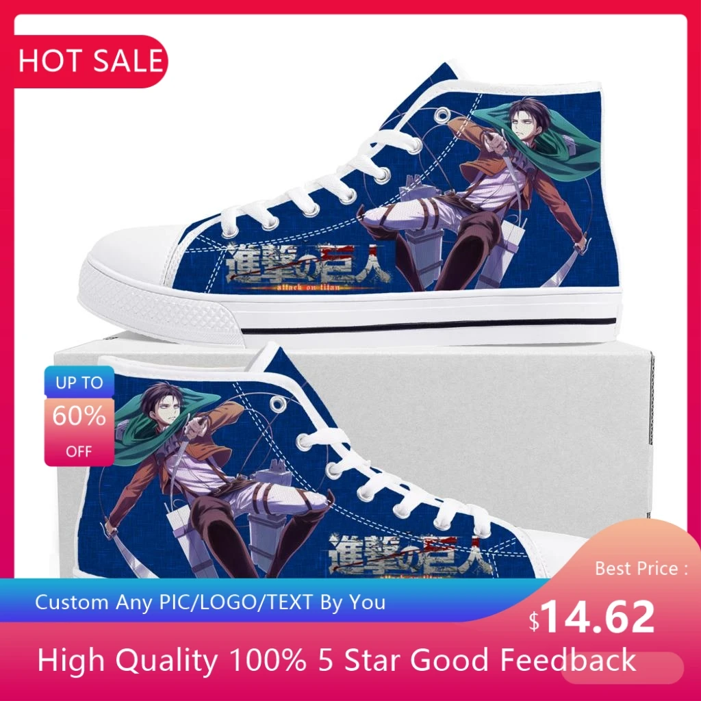 

Hot Attack on Titan Levi Ackerman High Top Sneakers High Quality Mens Womens Canvas Sneaker Casual Couple Shoes Custom Shoe